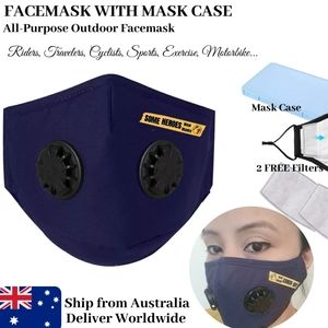 Unisex Navy Blue Dustproof Outdoor Sports Face Mask with dual Air Filters Valves